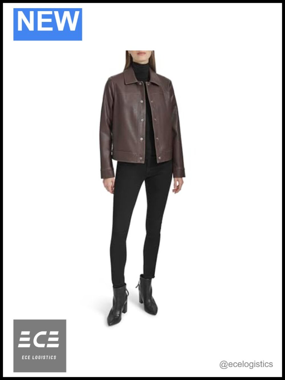 Faux Leather Trucker Jacket Easy Fit Snap Closure Pockets Fall